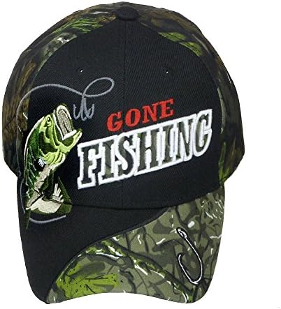 Gone Fishing High Definition Embroidery Logo Camo Baseball Cap Hat One Size - Black/Camo