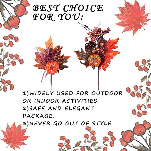 Valery Madelyn 4 Packs Fall Picks with Artificial Pumpkins, Berries and Maple Leaves, Floral Picks for Fall Decor, Thanksgiving Fall Decorations, Autumn Decor, Crafting and Displaying
