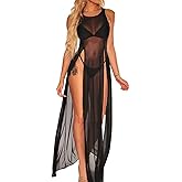 HOTSO Bikini Cover Up Beachwear Sleeveless Swimwear Bathing Suit Coverup Side Slits Crochet Beach Dress Long Kimonos Robe