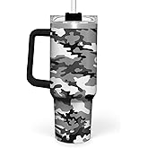 Camouflage Tumbler 40oz Stainless Steel Insulated with Lid & Straw, Camo Gifts for Men Dad Husband Brother Grandpa Veteran Hunting Lover on Christmas Birthday Valentine Fathers Day