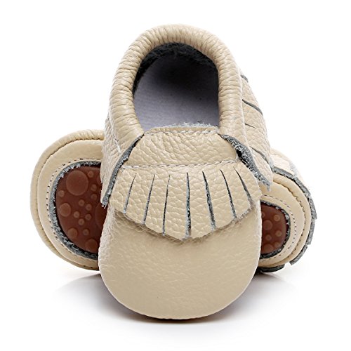 HONGTEYA Leather Baby Moccasins Hard Soled Tassel Crib Toddler Shoes for Boys and Girls (Toddler/2-3 Years/US 9.5/6.29', begie)