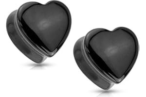 Pierced Owl Natural Black Onyx Heart Shaped Saddle Plug Gauges, Sold As Pair