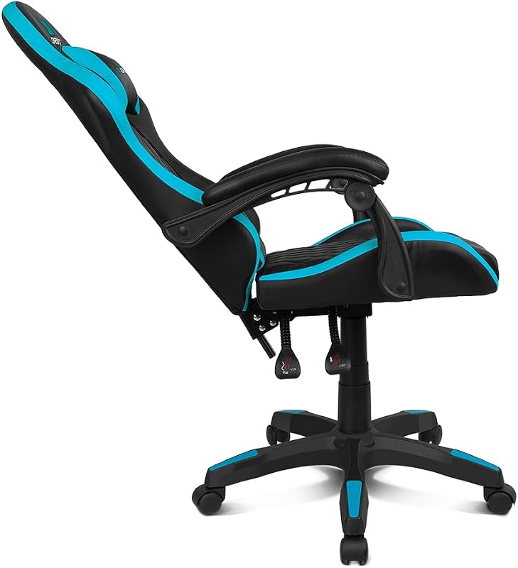 DR35 - Silla Profesional, Polipiel, Reposabrazos Acolchados, Pistón Clase 3, Base Nylon Reforzada, Asiento basculante, Altura Regulable, Cojín Lumbar/Cervical, Negra/Azul