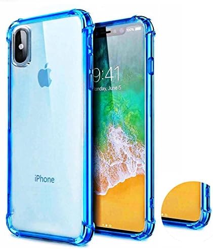 iPhone X Case, PJC STUDIO Slim Crystal Clear Soft TPU Cover with Air Cushion Technology and Drop Protection Corner for Apple iPhone X (2017) [Support Wireless Charging] - Clear Blue