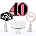 Big Dot of Happiness Chic 40th Birthday - Pink, Black and Gold - Birthday Party Centerpiece Sticks - Table Toppers - Set of 15