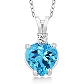 Gem Stone King 14K White Gold Heart Pendant set with 2.33 Ct Swiss Blue and White Topaz