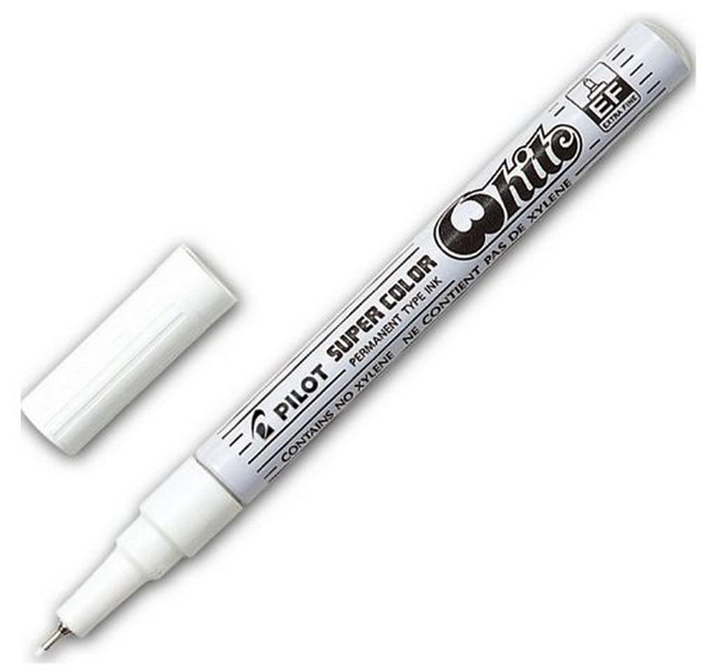 Pilot Supercolour Extra Fine Permanent Marker 1.0 mm Tip - White, Box of 12