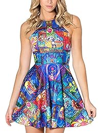 Vestido Skater con vuelo elástico sin mangas con plisado y estampado de dibujos animados