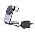 AMEGAT MagFusion Z 3 in 1 Charging Station Compatible with MagSafe, Qi2 Certified 15W Wireless Foldable Charger Stand, for iPhone 16/15/14/13/12, Apple Watch, AirPods (30W PD Charger Included)
