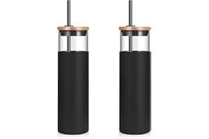 Tronco 28oz Glass Tumbler Glass Water Bottle Straw Silicone Protective Sleeve Bamboo Lid