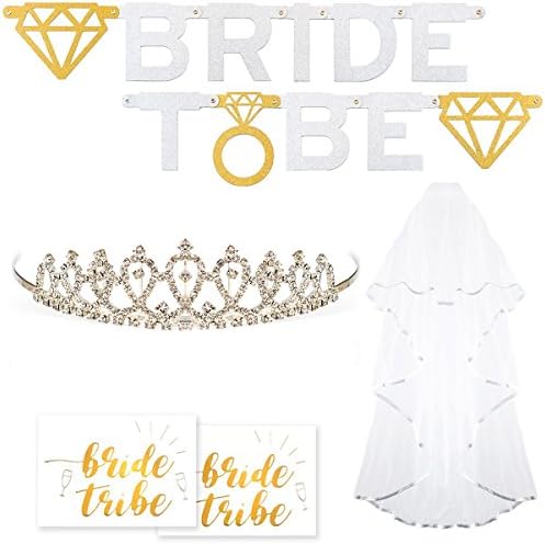 Bachelorette Party Decorations Kit , Bride To Be Bridal Shower Supplies Bachelorette Party Supplies Bride To Be Veil Rhinestone Tiara Gold Banner