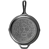 Lodge 10.25 Inch Pre-Seasoned Cast Iron Stamped Skillet - Signature Teardrop Handle - Use in the Oven, on the Stove, on the Grill, or Over a Campfire - Sugar Skull