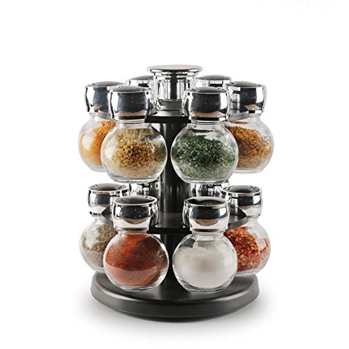Rotating Herbs and Spices Rack with 12 Pieces 3.5 Ounces Round Glass Airtight Mason Jars - 2 Tiered Revolving Countertop Carousel Seasoning Storage Organizer - Thumbnail 7