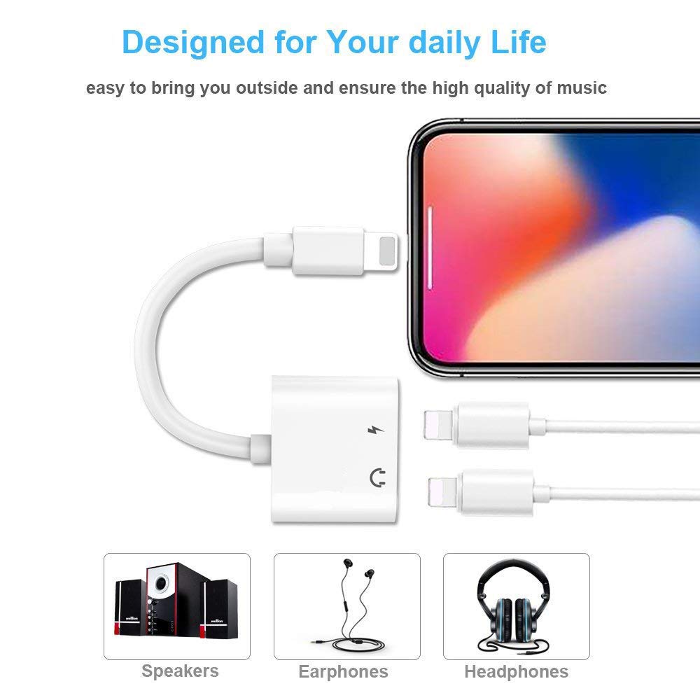 Compatible Charger and Headphone Adapter Applicable for iPhone max X / 7/7 Plus / 8/8 Plus,Supfox 2 in 1 Dual Headphones Adapter and Splitter Design for Calling & Remote & Charger & Music