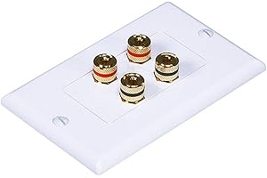 Monoprice High Quality Banana Binding Post Two-Piece Inset Wall Plate for 2 Speakers - Coupler Type