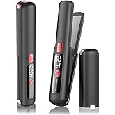 Cordless Hair Straightener and Curler 2 in 1 Mini Lightweight and Small USB Rechargeable with 4500mAh Battery 10s Fast Heating Portable Ceramic Flat Iron for Travel (Black)