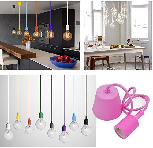 Princeway Colorful Silica Gel Ceiling Contemporary Pendant Lights Fixture- European IKEA Style- DIY Easy Installation for Home Lighting in Kitchen, Dining Room, Living Room, Kids Room and Restaurant (Pink)