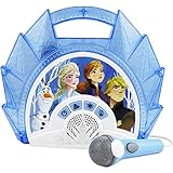 Frozen 2 Sing Along Boombox with Microphone, Built in Music, Flashing Lights, Real Working Mic for Kids Karaoke Machine, Connects Mp3 Player Aux in Audio Device