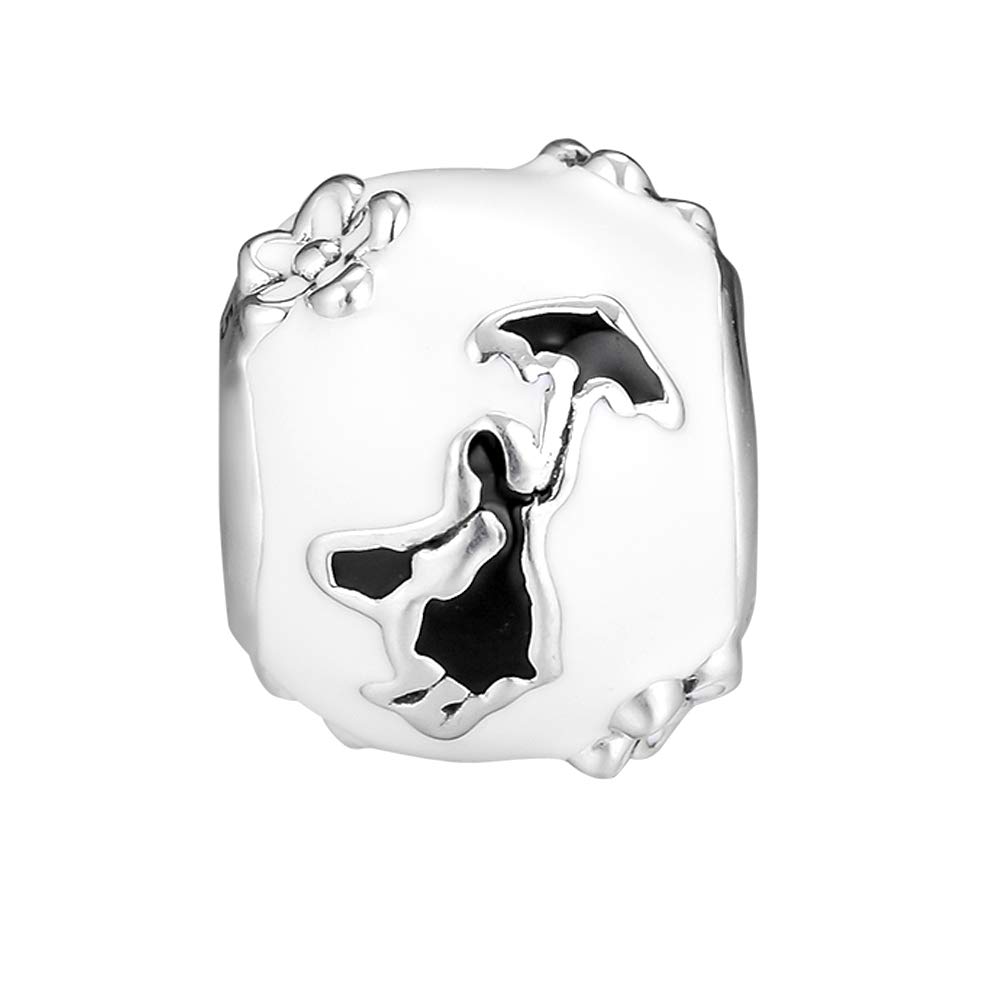 PANDOCCI 2018 Winter Mary Poppins White & Black Enamel Bead 925 Silver DIY Fits for Original Pandora Bracelets Charm Fashion Jewelry