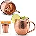 Divlor Moscow Mule Copper Mugs - Hammered Finish with Solid Copper Handle, Set of 2 with One Shot Glass, 16-Ounce