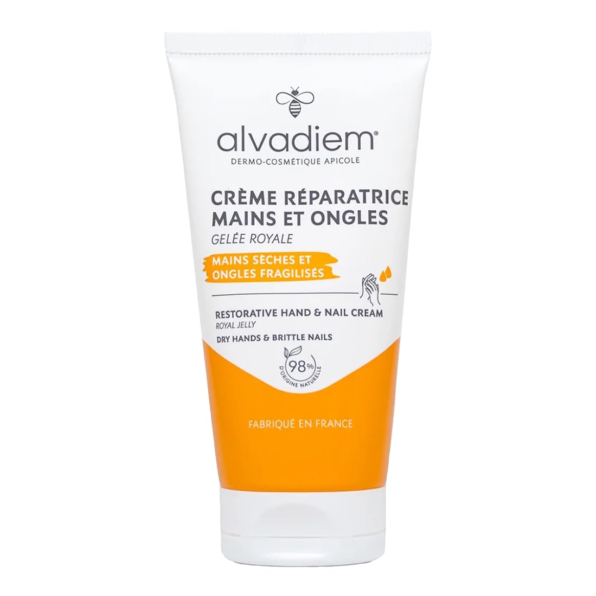 ALVADIEM Repairing Hand Cream 50 ml with Organic Royal Jelly – For Very Dry Hands & Brittle Nails – Nourishing & Repairing – Non-Greasy Texture – Made in France