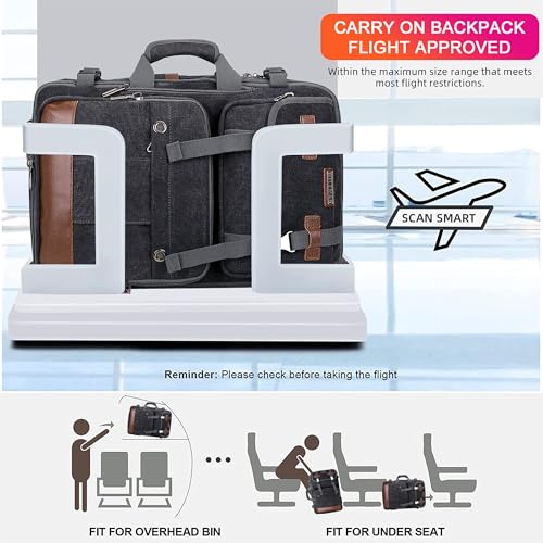 WITZMAN Canvas Travel Backpack for Men Large Laptop Backpack Fit 17 inch Carry-on Airline Approved Convertible Shoulder Rucksack(A6617-3 Black)