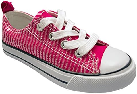 Kids Canvas Sneakers With Glitter Shiny Sequence Shoes (9 Toddler, Rose Fushia)
