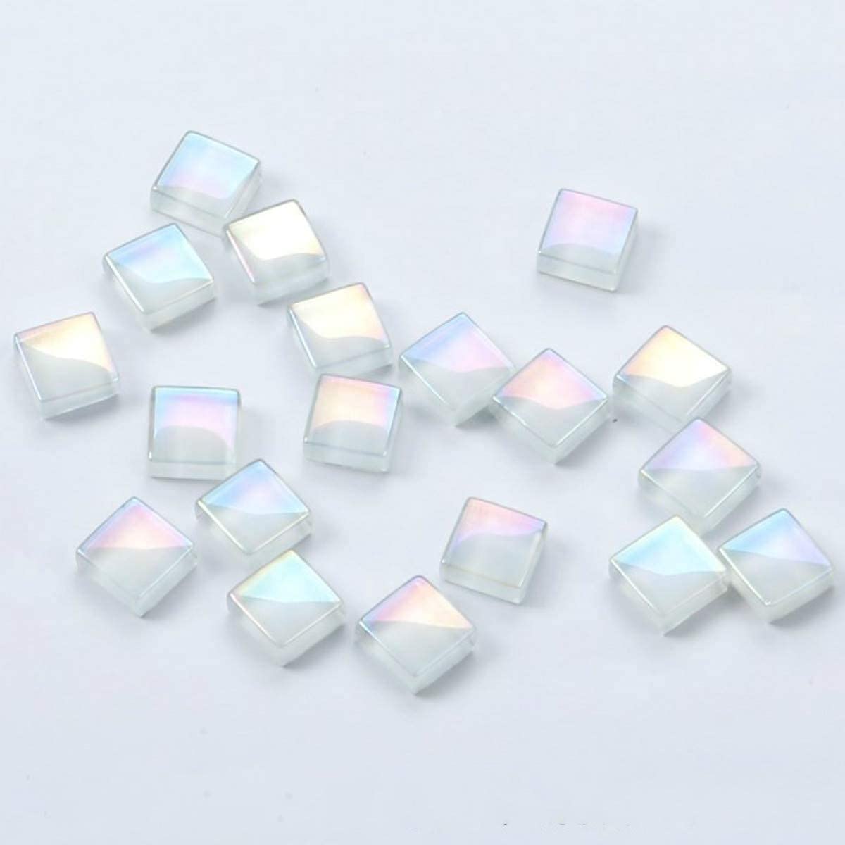 BTMIEY Mixed Color Crystal Mosaic Tiles,200pcs/bag Square Glass Mosaic Tiles for DIY Crafts Supplier Laser Crystall Mosaic Tile Creative Art Material (White)