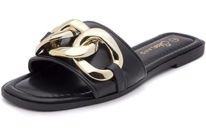 Shoe Land Womens EMMA Flat Sandals Square Open Toe Single Band Slides