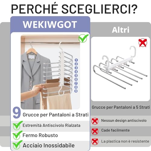 WEKIWGOT 9 in 1 Trouser Hangers, 2 Pieces Multifunctional Space Saving Rack Hanger for Organizing Closets, Trousers for Women and Men, Jeans, Bras, Scarves and Ties (White)