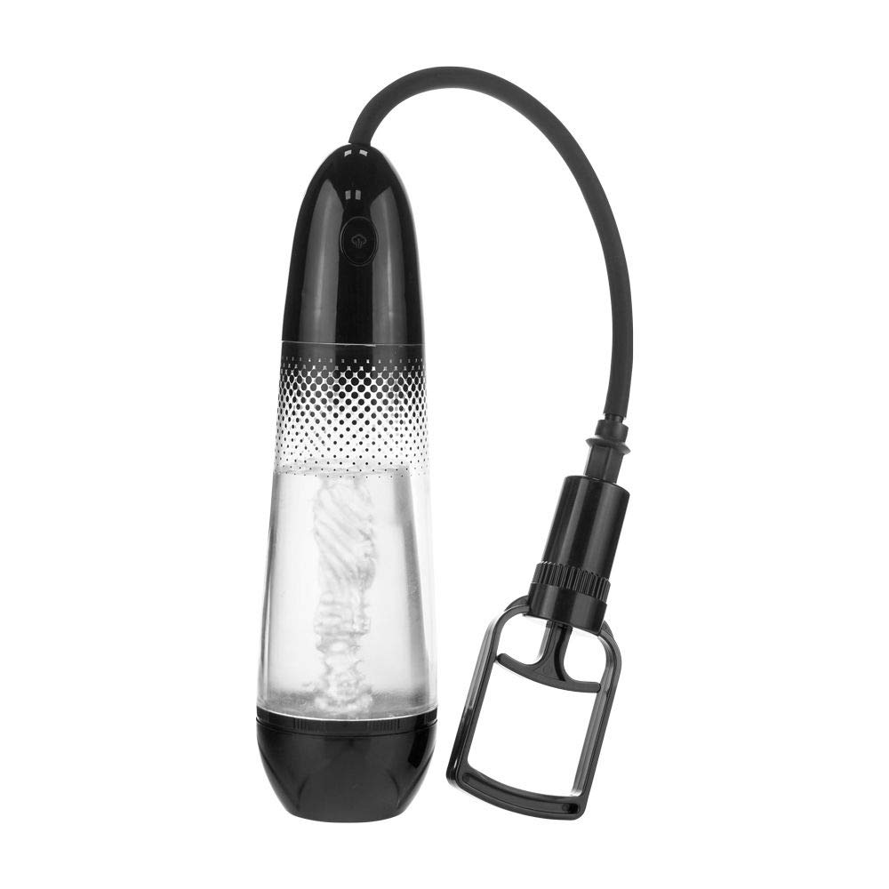 Me You Us Amplify Penis Pump Masturbator – Male Masturbation Pump with Textured Sleeve & Pneumatic Finger Pull – Powerful Suction Stroker with Quick Release, Easy Clean, Black