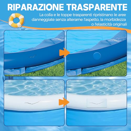 AAROVIBE Kit Riparazione Piscina con Toppe per Piscina – Colla PVC Trasparente, Impermeabile e a Rapida Asciugatura per Gonfiabili, Materassini, Letti ad Aria, Barche in PVC, Piscine, Tende (60ml)