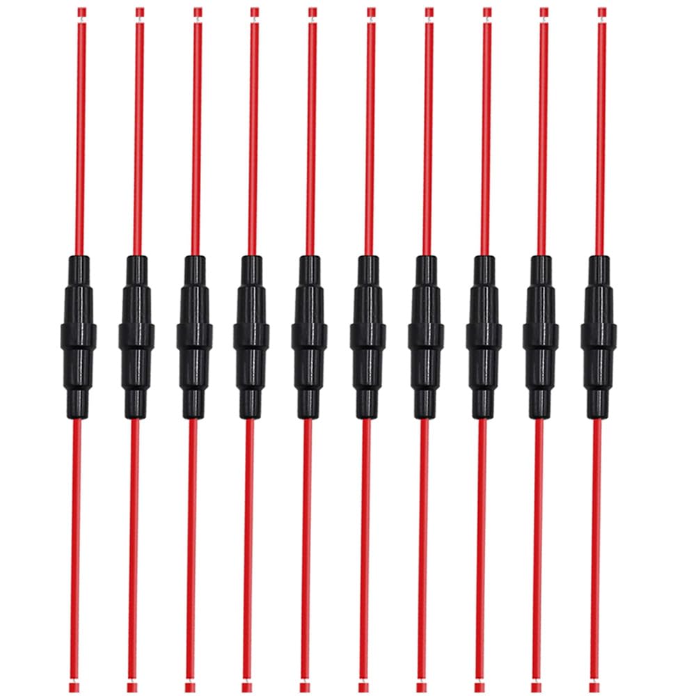 Aiqeer 10 Pieces 5 X 20 mm 32V 20A Inline Glass Tube Fuse Holders, Car AGC Glass Fuse Holder with 16 AWG Wire (Black)