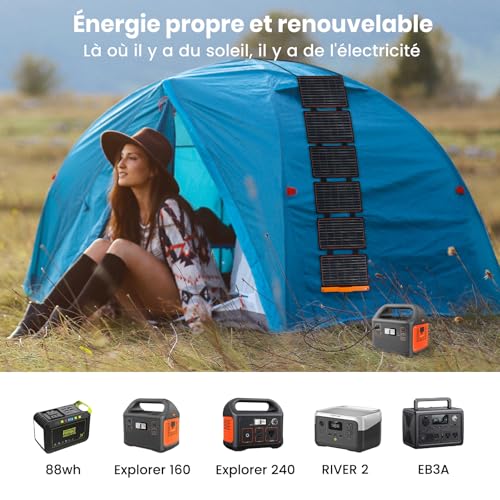 Solar Panel 60 W, FlexSolar Portable Foldable Solar Charger IP67 Waterproof Emergency Camping Power Supply for Small Electric Generator, Phone, Mobile Power Supply, PC