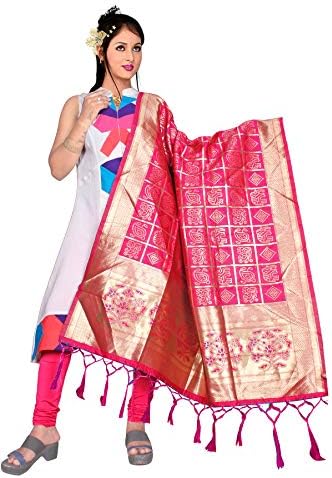 Women's Banarasi bandhani Silk Dupatta (Pink & Gold)