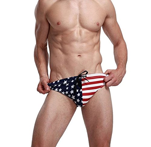 Banana Bucket Men's America Flag Stars Low Rise Swimwear Bikini Briefs Beach Swimsuit