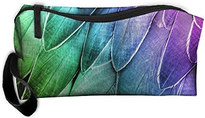 Coloured Feathers Pattern Makeup Bag Printing Girl Women Travel Portable Cosmetic Bag Sewing Kit Stationery Bags Cute Storage Pouch Bag Multi-function Bag