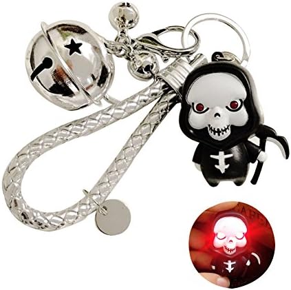 TSJ LED Vocal Imp Grim Reaper Braided Strap Jingle Bells Decorated Snap Hook Lobster Claw Clasp Key Chains for Home Car Key Organizing, Halloween Party Supplies