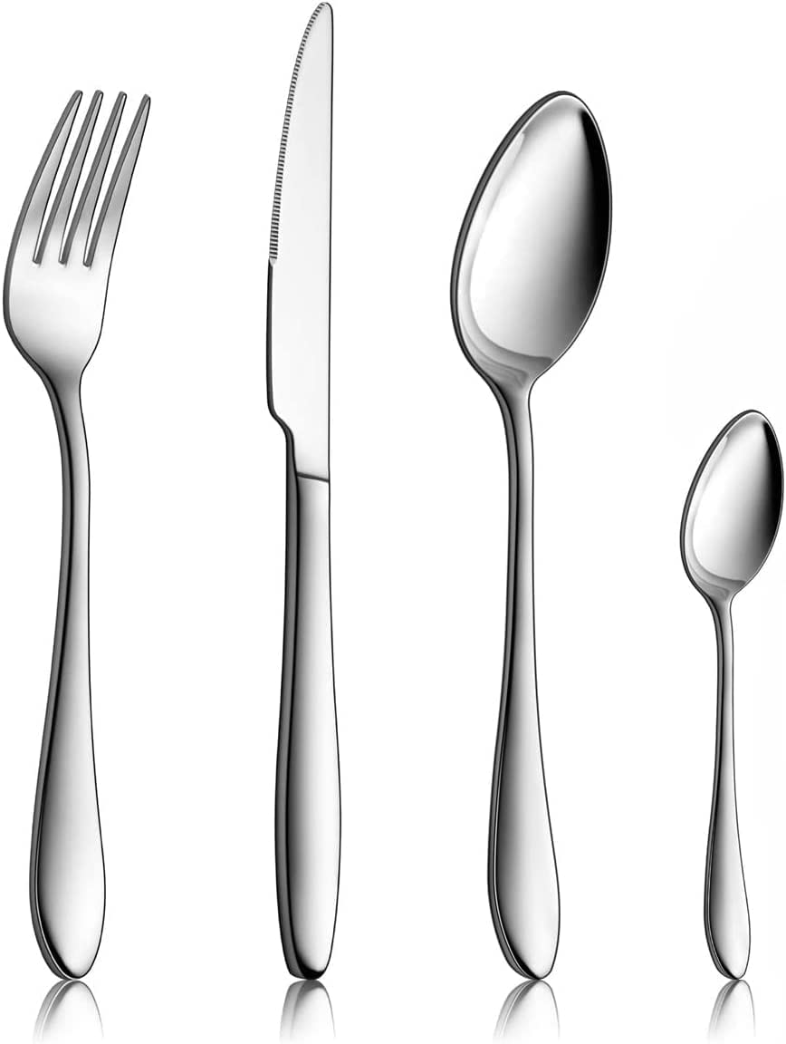 HaWare 32 Piece Cutlery Flatware Set, 100% Durable Stainless Steel Silverware with Knife Spoon Fork, Service for 8, Dishwasher Safe/Mirror Polished (Elegant Series)