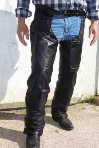 #1 RIDERS CHOICE CHAPS - TNC BRAND "High-End" Motorcycle Biker BLACK Riding Chaps - Premium Cow Hide Leather - YKK Zippers - Stay Fit Designed Pants Men/Women Biker's Classic Lined USA