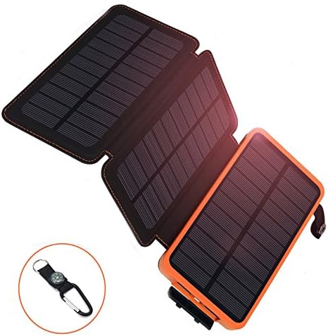 AZOT Solar Phone Charger Solar Power Bank Portable External Backup Battery Pack Dual USB with Flashlight fits iPhoneX, iPhone7, iPad, Samsung Cell Phone for Travelling Outdoor Camping (Orange)
