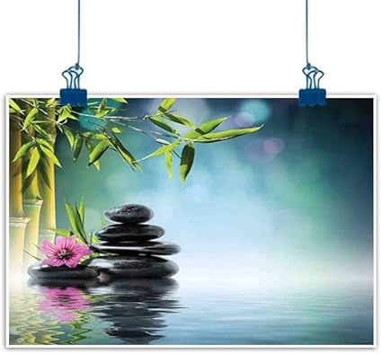 Sunset Glow Art Poster Imprime Jardin Zen Rose Fleur Spa Pierres Et Arbre En Bambou Sur L Eau Relaxation Therapie Paix Multicolore Pour Chambre A Coucher Bureau Maison Decoration 61 X 50 8 Cm