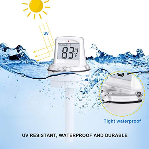 Fusiontec Wireless Floating Pool Thermometer, Digital Pool and Spa Remote Thermometer for Outdoor Indoor Swimming Pool Hot Tub Pond (RF-705)