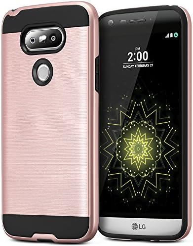 G5 Case, TekSonic [Slim Metal] [Rose-Gold] Dual-layer LG-G5 Brushed Metal Texture Full Cover Protection Case with Scratch Resistant Soft Rubber TPU (Rose Gold)