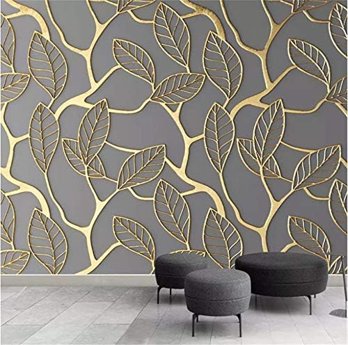 GBHL 3D Stereoscopic Golden Tree Leaves Living Room TV Background Wall Mural Creative Wall Paper,250x175 cm (98.4 by 68.9 in)