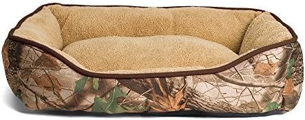 Camouflage Dog Bed — Extra Fluffy, Ecofriendly Polypropylene Fiber — Non-Slip Bottom — Machine Washable — Rectangle Pet Bed — Brown or Pink Piping — Fits All Dog and Cat Breeds