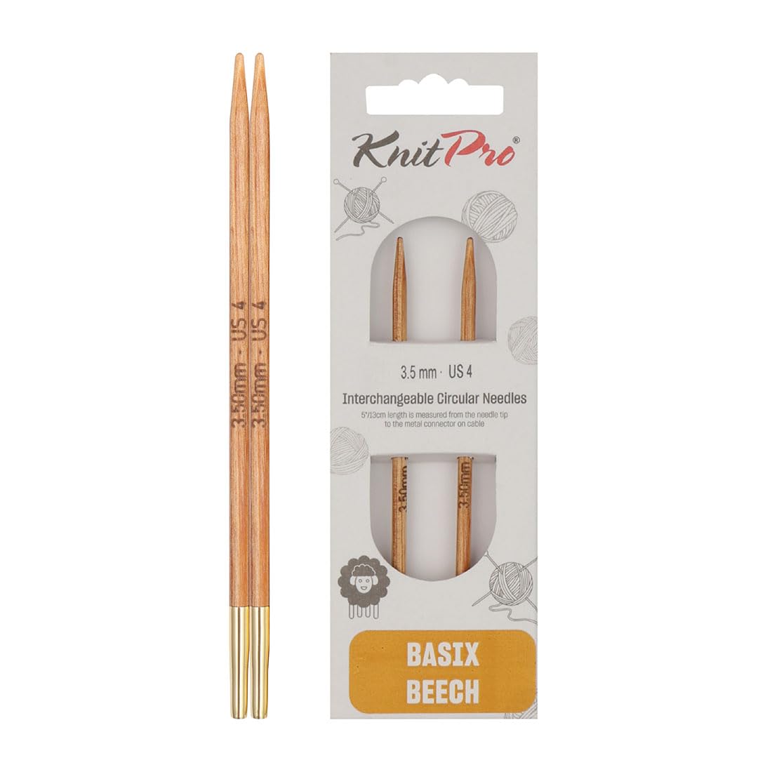 KnitPro Basix Beech Interchangeable Circular Needles 5" (13cm) | 3.50mm