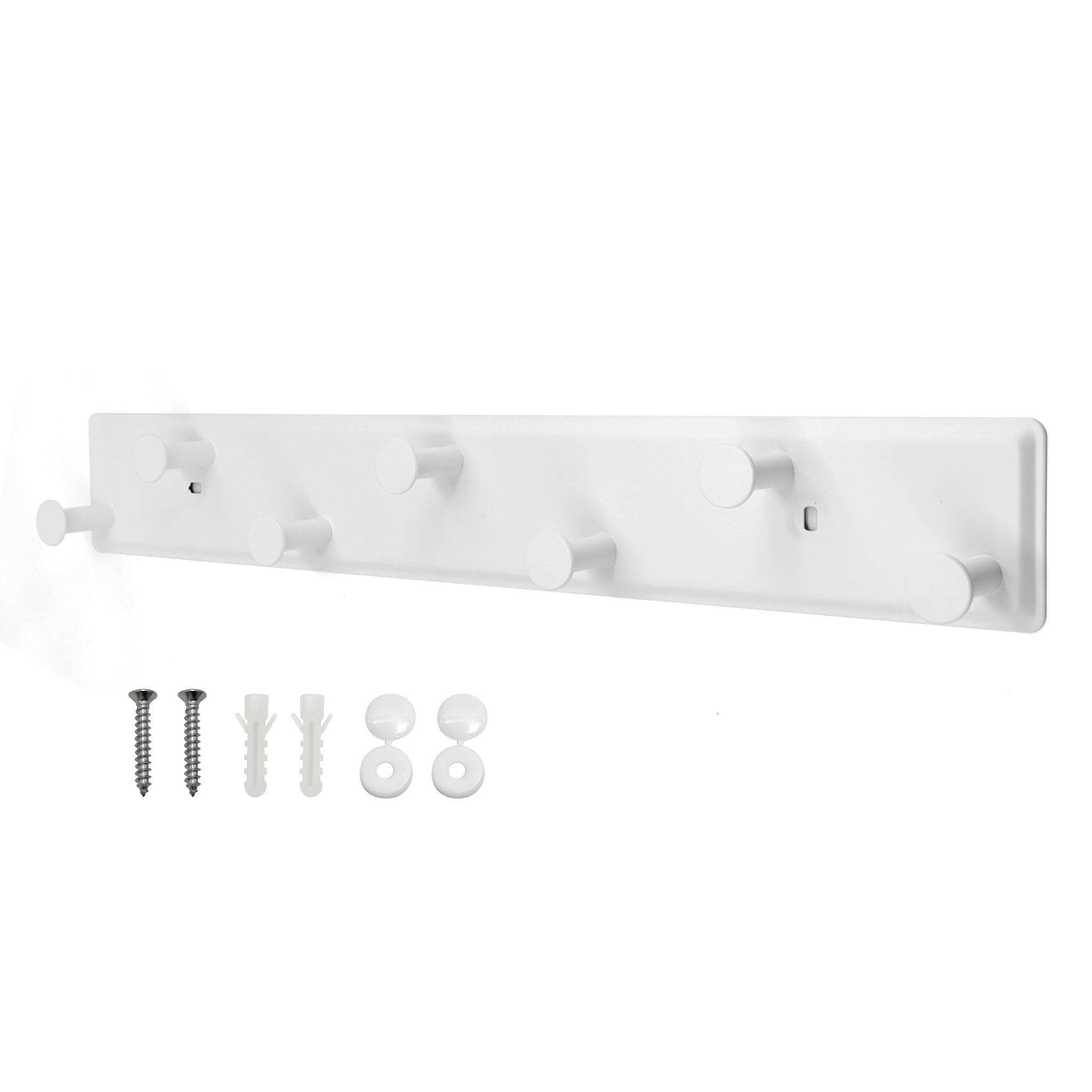 SYPEN Wall Coat Rack with 7 Hooks, Wall Coat Hooks, Metal Coat Rack, Wall Coat Hooks with Screws, Hook Rack for Bedroom, Bathroom (White)