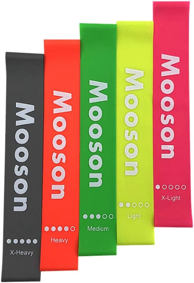 Mooson Premium Quality Resistance Bands Pull up Assist Band Popular Fluorescent Color Exercise Bands with Bag Instruction Guide for Yoga, Strength Training, Physical Therapy Sports Fitness (Set)