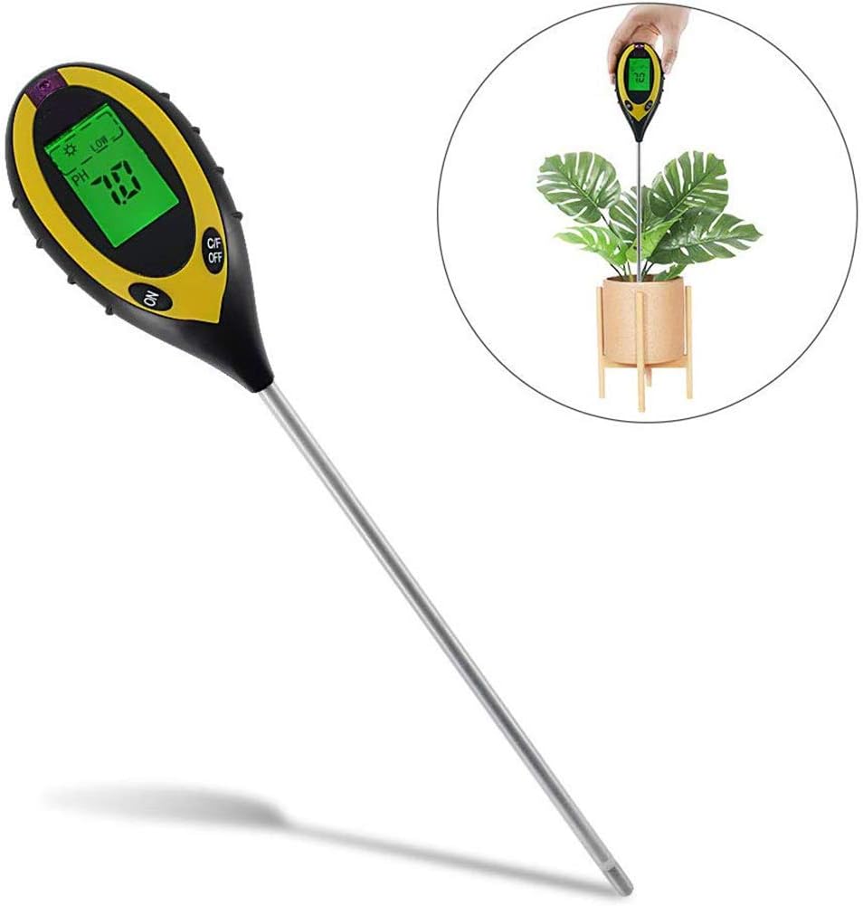 4-in-1 Soil Tester Moisture Meter PH Levels Temperature Sunlight Lux Intensity Survey Instrument Large Backlit LCD Display Temperature for Household Drinking Water, Pool, Hydroponics,Aquarium Water
